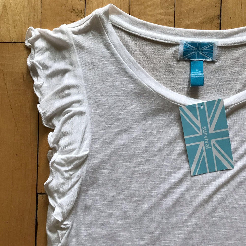 White Ruffle Sleeve Tank